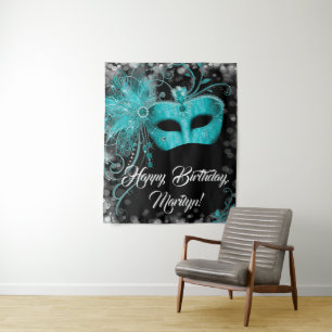 Turquoise Blauwe Maskerade Verjaardagsfeest Achter Wandkleed