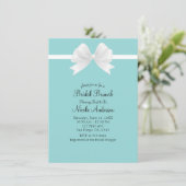 Turquoise Blauwe Minimaal Witte Strik Bruidsdouche Kaart (Staand voorkant)