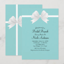 Turquoise Blauwe Minimalistische Witte Strik Bruid Kaart