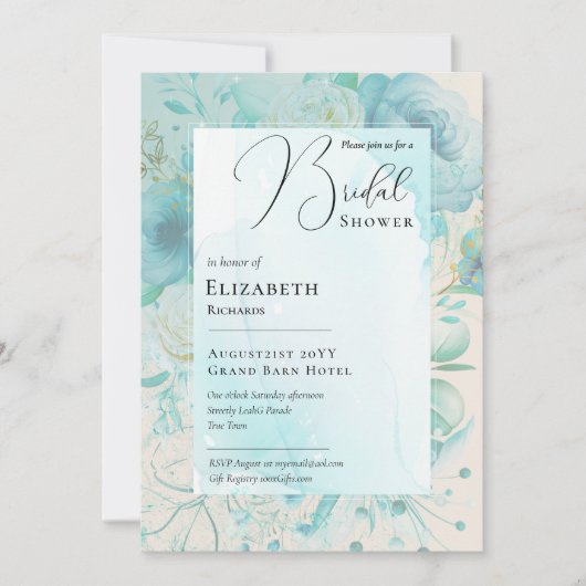 Turquoise Blauwe Moderne Bruidsdouche Print of Dig Kaart (Voorkant)