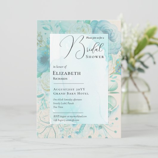 Turquoise Blauwe Moderne Bruidsdouche Print of Dig Kaart (Staand voorkant)