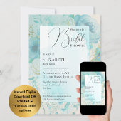 Turquoise Blauwe Moderne Bruidsdouche Print of Dig Kaart