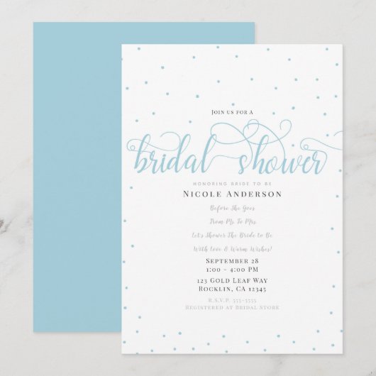 Turquoise Blauwe Moderne Minimale Script Bruids Sh Kaart (Voorkant / Achterkant)