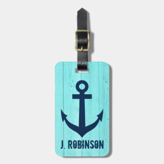 Turquoise blauwe nautische anker reis bagage label