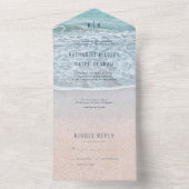 Turquoise blauwe oceaan foto bruiloft all in one uitnodiging (Binnen)