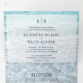 Turquoise Blauwe Oceaan Foto Bruiloft Alles in een Drieluik Uitnodiging (Binnenzijde eerst)