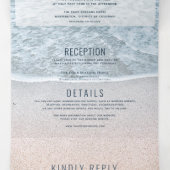 Turquoise Blauwe Oceaan Foto Bruiloft Alles in een Drieluik Uitnodiging (Binnenkant midden)