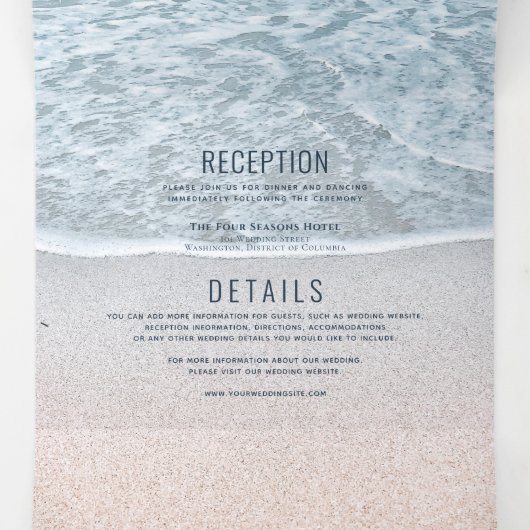 Turquoise Blauwe Oceaan Foto Bruiloft Alles in een Drieluik Uitnodiging (Binnenkant midden)