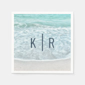 Turquoise blauwe oceaan monogram bruiloft servette servet (Voorkant)