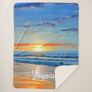 Turquoise blauwe oceaan op zonsondergang sherpa deken
