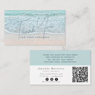 Turquoise Blauwe Oceaan Zandstrand Bedankt QR Visitekaartje