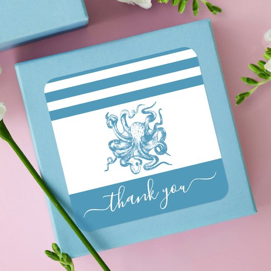 Turquoise blauwe octopus strand bedankt script vierkante sticker