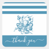 Turquoise blauwe octopus strand bedankt script vierkante sticker (Voorkant)
