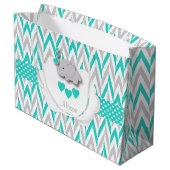 Turquoise Blauwe Olifant Design - Baby Jongensdouc Large Cadeautasje (Achterkant Gekanteld)