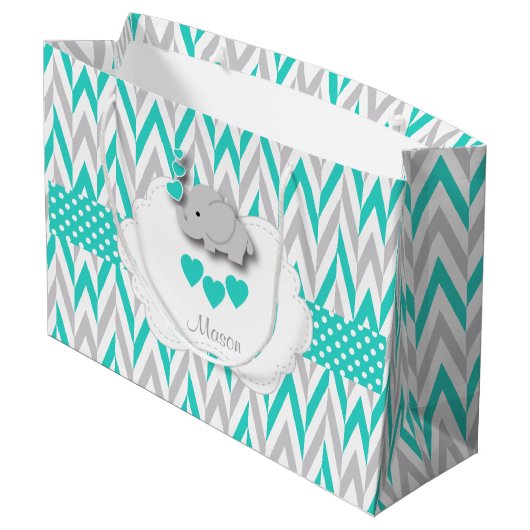 Turquoise Blauwe Olifant Design - Baby Jongensdouc Large Cadeautasje (Achterkant Gekanteld)