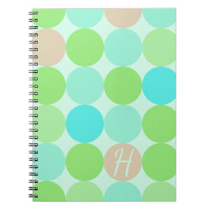 Turquoise Blauwe & Oranje Cirkels Monogram Notitieboek