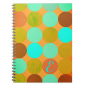 Turquoise Blauwe & Oranje Cirkels Monogram Notitieboek (Voorkant)