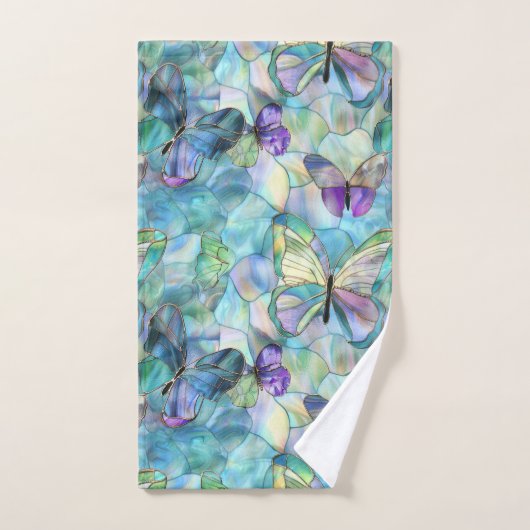 Turquoise Blauwe Paarse Vlinders Bad Handdoek (Handdoek)