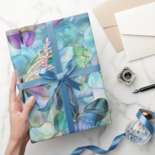 Turquoise Blauwe Paarse Vlinders Cadeaupapier