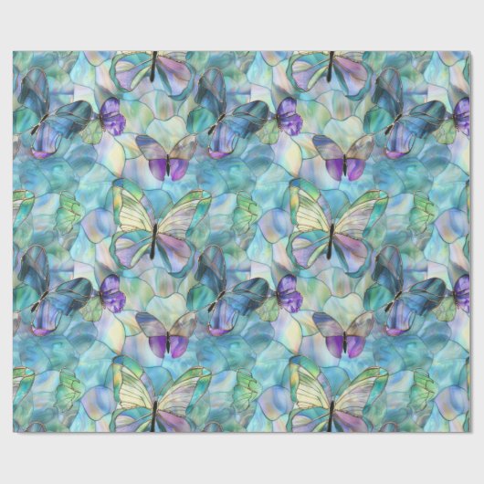 Turquoise Blauwe Paarse Vlinders Cadeaupapier (Vlak)