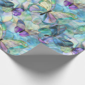 Turquoise Blauwe Paarse Vlinders Cadeaupapier (Hoek)