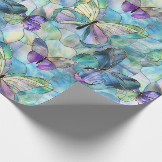 Turquoise Blauwe Paarse Vlinders Cadeaupapier (Hoek)