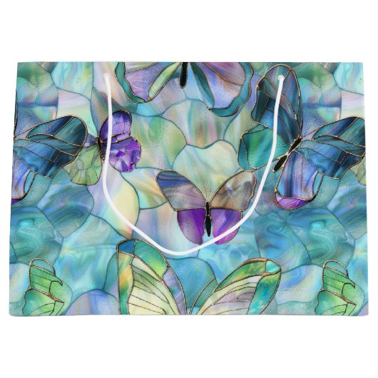 Turquoise Blauwe Paarse Vlinders Groot Cadeauzakje (Voorkant)
