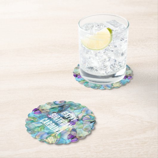 Turquoise Blauwe Paarse Vlinders Kartonnen Onderzetters (Insitu)