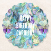 Turquoise Blauwe Paarse Vlinders Kartonnen Onderzetters (Voorkant)