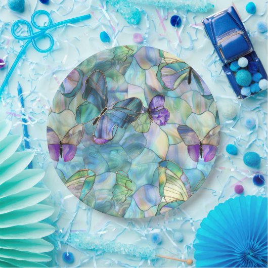 Turquoise Blauwe Paarse Vlinders Papieren Bordje (Feest)