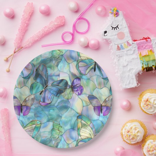 Turquoise Blauwe Paarse Vlinders Papieren Bordje (Feest)