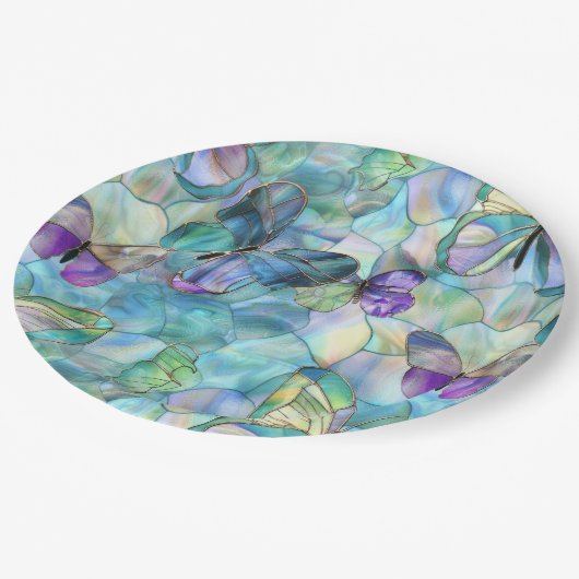 Turquoise Blauwe Paarse Vlinders Papieren Bordje (Gekanteld)