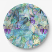 Turquoise Blauwe Paarse Vlinders Papieren Bordje (Voorkant)