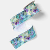 Turquoise Blauwe Paarse Vlinders Satijnen Lint (Achterkant)