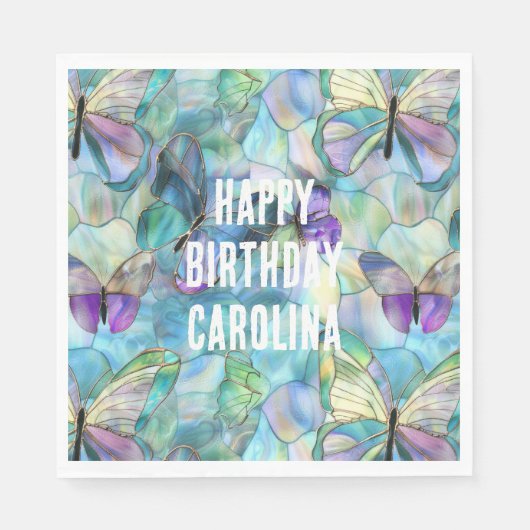 Turquoise Blauwe Paarse Vlinders Servet (Voorkant)