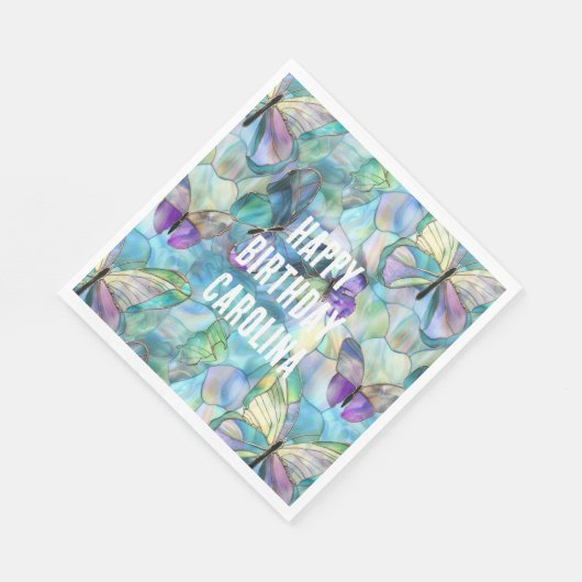 Turquoise Blauwe Paarse Vlinders Servet (Hoek)