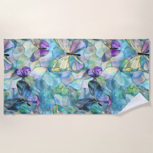 Turquoise Blauwe Paarse Vlinders Strandlaken (Voorkant)