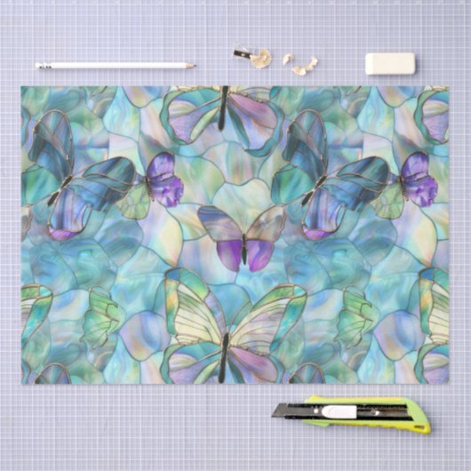 Turquoise Blauwe Paarse Vlinders Tissuepapier (Craft)