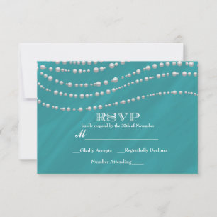 Turquoise Blauwe & Parels Elegante RSVP Kaart
