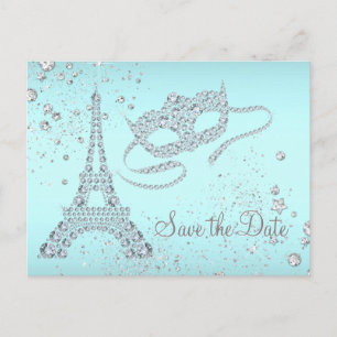 Turquoise Blauwe Paris Masquerade Feest Save The D Aankondigingskaart