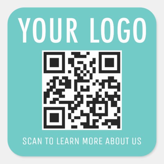 Turquoise Blauwe QR-code Stickers Aangepast Logo V (Voorkant)