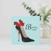 Turquoise Blauwe Rode Zwarte Hoge Hakken Schoen Ve Kaart (Staand voorkant)
