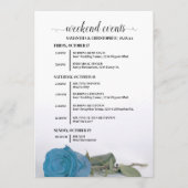 Turquoise Blauwe Roos Trouw Events & Tijdschema Programmakaart (Voorkant)