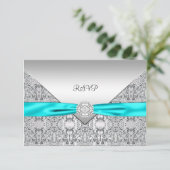 Turquoise Blauwe RSVP Kaartje (Staand voorkant)