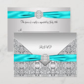 Turquoise Blauwe RSVP Kaartje (Voorkant / Achterkant)