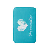 Turquoise blauwe rustieke vintage hart badmat vloe (Voorkant Verticaal)
