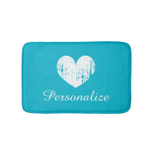 Turquoise blauwe rustieke vintage hart badmat vloe (Voorkant)