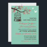 Turquoise Blauwe Rustieke Vogelkooi Trouw Uitnodig Kaart<br><div class="desc">Rustieke trouwuitnodiging met vintage vogelkooi hangend aan een boom en twee liefdesvogels die vrij vliegen. Versierd met vintage patroon op de achterkant van de kaart. Pas de tekst aan voor bruidsuitnodiging, baby shower, verlovingsfeest, vrijgezellenfeest, bbq-feest, verjaardag, jubileumfeest en nog veel meer. Ontvang bijpassende RSVP-kaart, postzegel en stickers uit mijn Zazzle...</div>