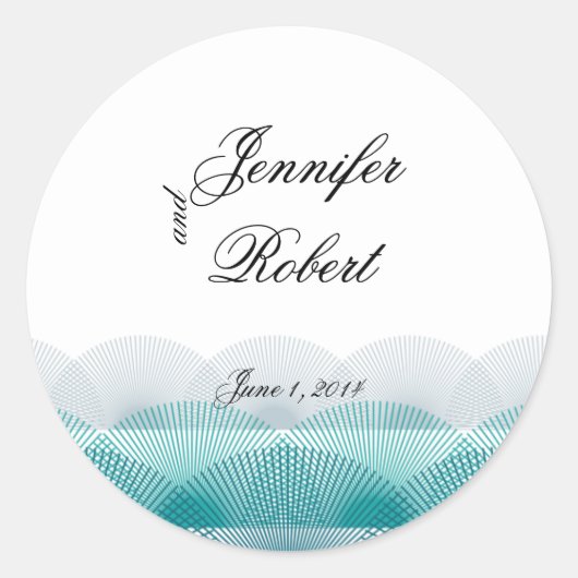 Turquoise Blauwe Scallops Envelop Seal Ronde Sticker (Voorkant)