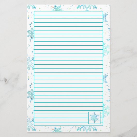 Turquoise blauwe sneeuwvlokken gevoerd briefpapier (Voorkant)